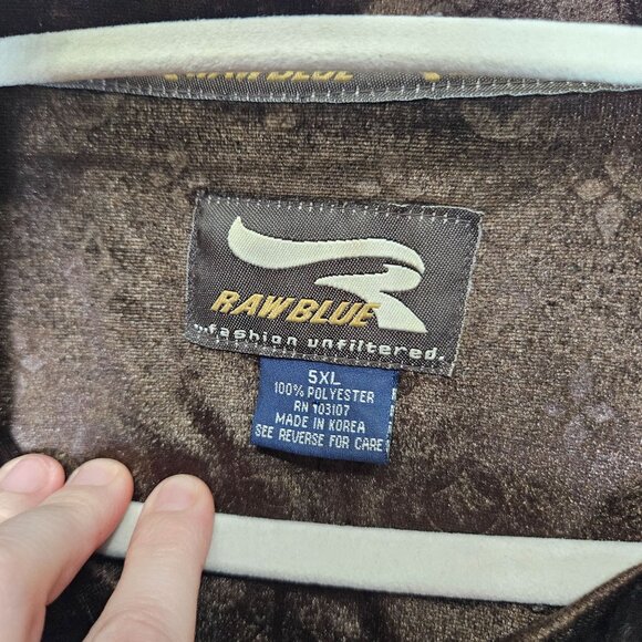 Velvet Chocolate Brown Raw Blue Mens Jacket 5XL Full Zipper Front Y2K 90s - Picture 3 of 8